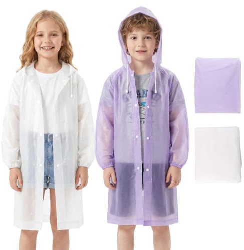 GOZINA Kids Rain Poncho Waterproof, Thickened EVA Raincoat with Hooded Drawstring & Snap Buttons, Portable Rain Coats for Boys Girls School Travel Outdoor