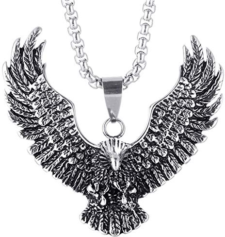 Beydodo Halskette Edelstahl Herren, Kette 60CM mit Anhänger Adler Halskette Personalisiert Männer Silber