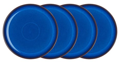 Denby - Imperial Blue Coupe Dinner Plates Set of 4-10.25in Large Dinnerware, Lunch Plates For Everyday Use - Ceramic Stoneware Tableware - Dishwasher Safe & Microwave Safe - Scratch, Chip Resistant