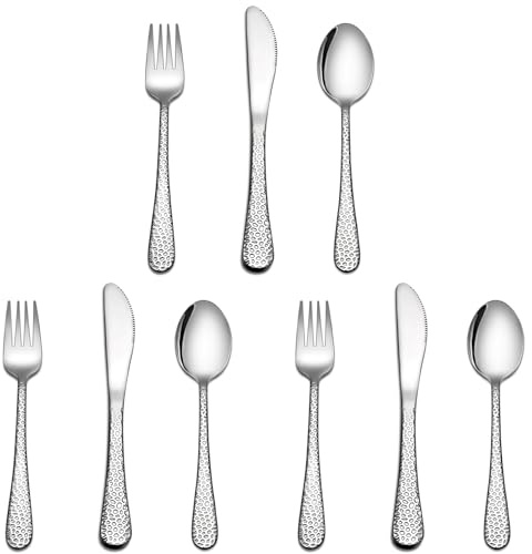 Kinderbesteck, HaWare 9-teiliges Edelstahl Kleinkind Besteck Set mit Hammergriff, Kinder Essbesteck inkl. 3 Kleine Messer/Löffel/Gabel, Ungiftig & Gesund, Hochglanzpoliert & Spülmaschinenfest