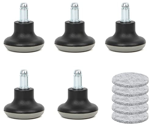 FOROREH 5PCS Glide Castors, Black Office Chair Swivel Caster Wheels, 2 Inch Bell Glides Replacement Office Chair Wheels Stopper with Felt Pads for Furniture, Floor Chair and High Profile Stool