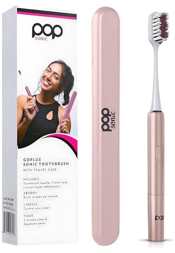 Pop Sonic Go Plus Travel Toothbrush | Travel Electric Toothbrush (Rose Gold) Toothbrush w/ 2 Speeds -18000-24000 Vibrations Per Minute - The Ultimate Traveltoobrush Set | 8+ Colors to Choose from