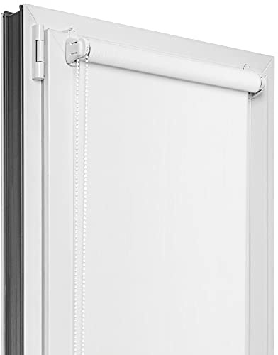 Estika Verdunklungsrollo ohne Bohren - Stoffbreite 75 cm x 220 cm - Weiß - 6 Stofffarben, Rollos für Fenster ohne Bohren, Klemmfix-Rollos für Fenster innen