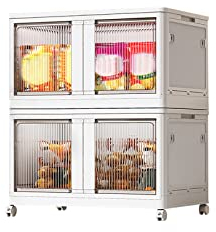 Ergocar Faltbare Aufbewahrungsbox, Stapelbare Kunststoff Aufbewahrungsbox mit Rollen, Fünfseitige Öffnung, Aufbewahrungsbox Transparente, für Büro, Küche & Wohnzimmer