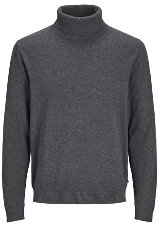 JACK & JONES Men's Jjebasic Knit Roll Neck Noos Knitted Jumper, Dark Grey Blend, M