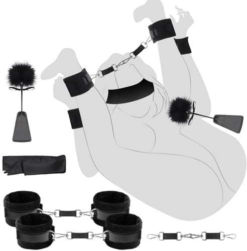 BDSM Sex Toys Divers Accessoires de Menottes du Poignet à la Cheville avec Harnais, Sexuelle Adulte Couple Équipement de Bondage Réglable,Outils avec Bandeau et Pagaie de Culture Tickler SM Games