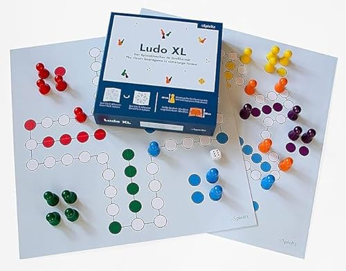Ludo XL – Gigante Ludo + figuras de madera extragrandes para 4 jugadores (frontal) y 6 jugadores (parte trasera) – Juego de mesa para personas mayores/familias, 3ª edición