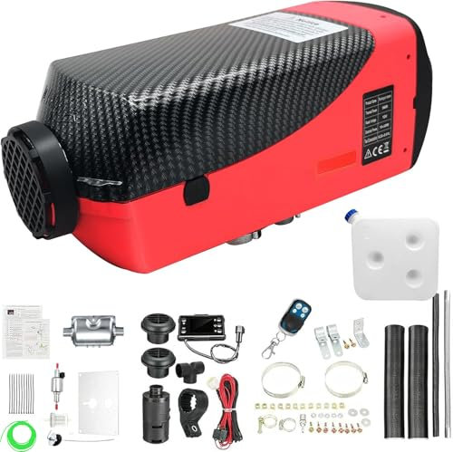EVGTTI 5KW Diesel Lufterhitzer, 12V Standhezung Diesel Luft Dieselheizung, Leise mit Fernschalldämpfer und LCD Anzeige, Standheizung für Auto RV Boote LKW Wohnmobil Bus (5KW-2-Rot)