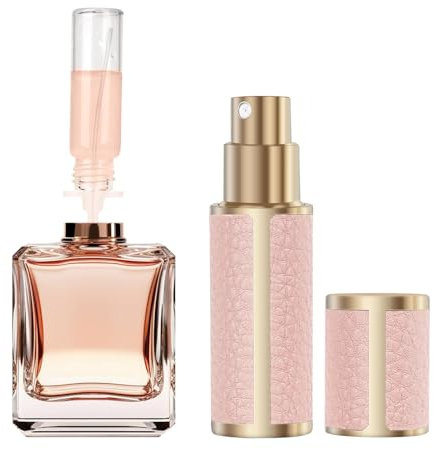 OWill 5 ml Perfume Atomiser Spray Bottle, Leak Proof Refillable Perfume Travel Bottle Luxury Leather Perfume Dispenser Bottle with Accessories (Pink)