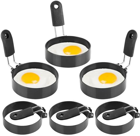 YKUKIZEE 6PCS Egg Rings for Frying 3.5, Non Stick Egg Mold Stainless Steel | Round Fried Egg Circles for Pancake, Mini Burger