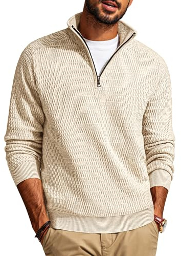 PJ PAUL JONES Maglione con Zip Uomo Tenere Caldo Maglione Uomo Invernali Regular Fit con Collo Alto Beige XL
