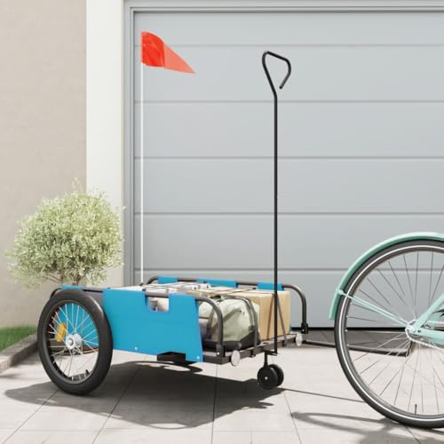 Tidyard Remorque de vélo Bleu et Noir Tissu Oxford et Fer, Remorque Chariot à vélo, Chariot de Transport, Multifonctionnel Remorque de Transport pour Camping, Trekking