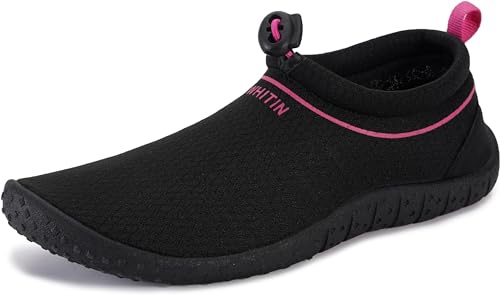 WHITIN Chaussures d'eau Femmes Hommes pour Adulte Dame Été Surf Chaussures Pieds Nus Séchage Rapide Plage Respirant Antidérapant Chaussures Aquatiques Noir Rose 39