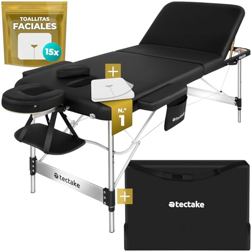 tectake® Lettino da Massaggio Pieghevole a 3 Zone, Lettino Massaggio Portatile, Lettino Estetista con Poggiatesta e Poggiapiedi Regolabili - Larghezza senza braccioli: 78 cm, Nero