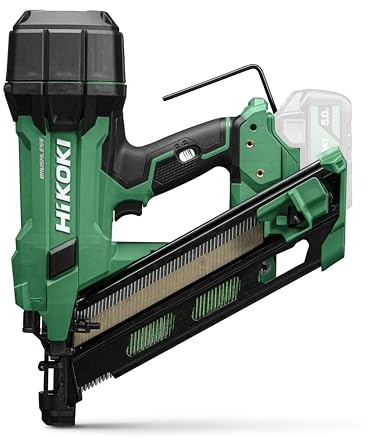 HiKOKI Chiodatore a batteria 34° – 18 V, chiodi da 50 – 90 mm – potente luce LED, motore brushless, trasmissione a molla d'aria, regolazione della profondità senza attrezzi – Con valigetta di sistema