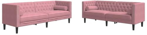 vidaXL Soffgrupp chesterfield 2 delar bolsterkuddar rosa sammet, soffgrupp, vardagsrumssoffa, sammetssoffa, soffgrupper, vardagsrumssoffor