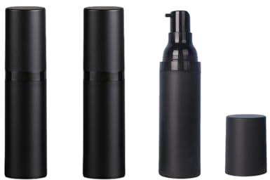 Upstore 3 Pcs 30ml 1oz Black Plastic Airless Pump Bottles Travel Vacuum Lotion Dispensers Refillable Cosmetic Containers for Foundation Cream Essential oil Serum