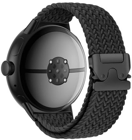 MYAPULUA Geflochtenes Solo Loop für Google Pixel Watch 4/3 45mm Armband Herren/Damen, Fallschirmverschluss Elastisches Nylon Sportarmband Armbänder, Schwarz