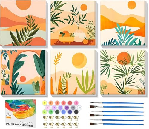 ARTOWN 6 Pack Pintar por Numeros Adultos Pintura por Numeros Niños Kit de Pintura al óleo de Lienzo DIY para con Pinceles, Pigmento Acrílico Decoracion Hogar