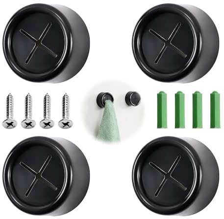 Modurio 4 PCS Self-Adhesive Tea Towel Holders - Round Stick on Wall Mount Hooks, Push in Towel Holder, Tea Towel Ring for Kitchen Bathroom Kitchen Shower & Home,No Drilling Required