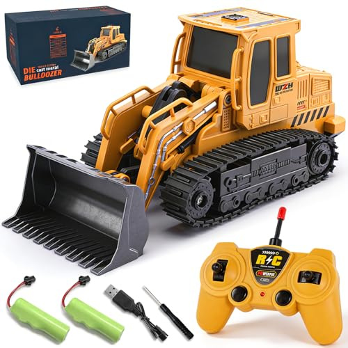 Jiakora Bulldozer telecomandato, trattore-camion telecomandato a 2,4 GHz, escavatore telecomandato con luci e suoni, 2 batterie incluse, giocattolo bambini dai 3 anni in su