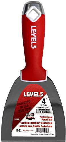 4 Soft-Grip Stainless Steel Drywall Joint Knife - LEVEL5 | Pro-Grade | Comfortable Finishing Hand Tool | Metal Hammer End | Sheetrock Gyprock Plasterboard Mud | 5-140