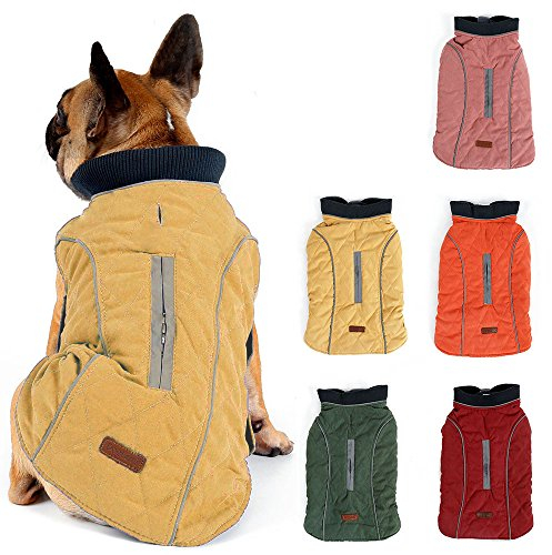 TFENG Reflektierend Hundejacke Brust 48-56cm, Rückenlänge 34cm Hundemantel Warm gepolstert Puffer Weste Welpen Regenmantel mit Fleece (Gelb, M)