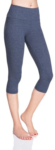 MITAAMI High Waisted 3/4 Lenght Cropped Cotton Pants - Non See Through Capri Leggings Tummy Control Panel Active Pants - Casual Stretchy Sport Gym Yoga Leggings Denim 14