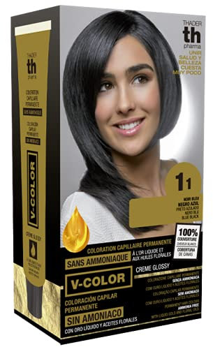 Thader TH Pharma Kit colorante senza ammoniaca per un piacevole odore con Liquid Gold, colore 1.1 nero blu