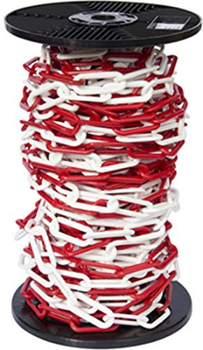 30mtr Reel Red & White 6mm Plastic Link Chain, Decorative Garden Decking Barrier Health & Safety Fence