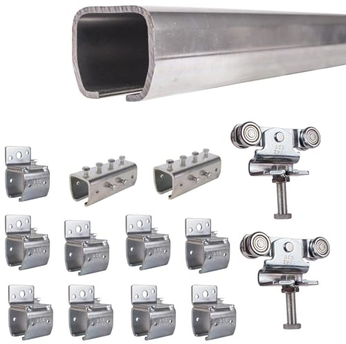 ATTAS MEA Kit complet de ferrures pour porte coulissante et portail de grange – Type 2, jusqu'à 400 kg| 2-4-6 m |Rail en C extérieur |montage mural|Rail de guidage et chariot roulant