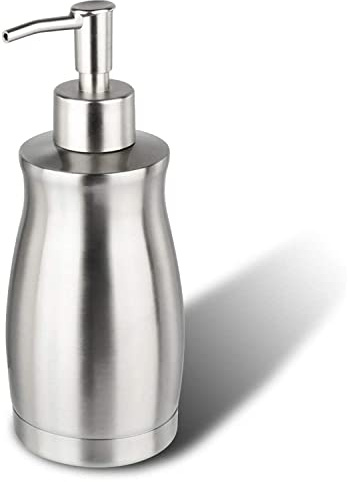 GLUBEE Soap Dispenser Stainless Steel - Brushed Nickel Pump Dispenser Bottle Refillable Liquid Hand Dish Soap Dispenser for Bathroom, Kitchen, Countertop, Silver (13.5 Oz / 400ML)