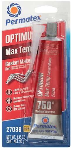 Permatex 27038 Optimum Red RTV Silicone Gasket Maker: Suitable for Exhaust Manifold,Header,Turbochargers & Slip Fit Exhaust Parts,Temperature Resistant(up to 399°C),Sensor Safe,Non-Corrosive 3.35oz
