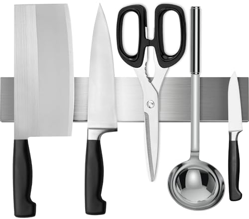 Knife Magnetic Strip 30 cm with Adhesive – Magnetic Knife Holder for Wall no Screws – Magnetic Knife Block Use as Kitchen Utensil Holder, Knife Bar, Knife Rack, Kitchen Organizer and Tool Holder