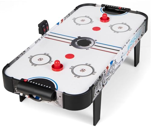 COSTWAY Mini Mesa de Hockey de Aire 110 cm, Set con Mesa de Hockey de Aire con Marcador de Puntos LED Electrónico, 2 Discos, 2 Empujadores, 2 Puertas