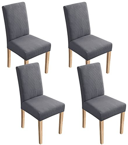 ELECLAND Grey Dining Chair Covers, Stretch Removable Washable Dining Chair Slipcovers, Dining Seat Covers Chair Protector for Home Decorations (Grey, Set of 4)