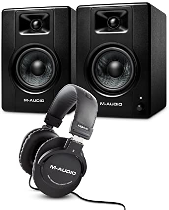 M-Audio Bundle - BX3 3.5 Studio Monitor Speakers and Over Ear Studio Headphones for Recording, Mixing and Streaming with Music Production Software