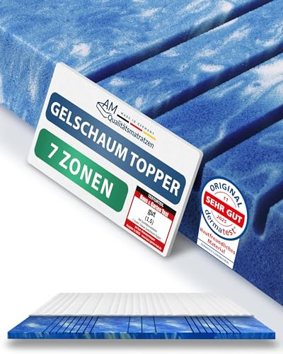 AM Qualitätsmatratzen Topper viscoelástico 150x190 - Sobrecolchon de espuma de gel de 7 zonas - Made in Germany - Topper 150x190 cm 8 cm - cubre colchon refrescante con funda de lyocell antideslizante