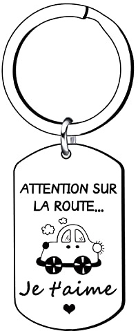 Lumengqi Cadeau Couple Noël Porte-Clé de Voiture Moto Acier Inoxydable Porte Clef Pendentif Personnalisé avec Fais attention sur la route Porte-Clé de Homme Femme pour Fête Saint Valentin