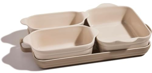 Our Place Bakeware Set | 5-Piece Nonstick, Toxin-Free, Ceramic, Cast Aluminum Set with Oven Pan, Bakers, & Oven Mat | Space-Saving Nesting Design | Oven-Safe | Bake, Roast, Griddle and More | Steam
