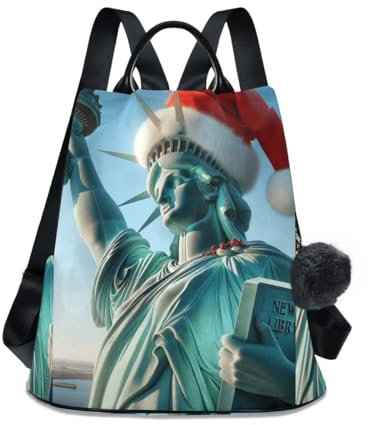 GAIREG Ducks with Santa Hat Rucksack Backpack for Women Anti Theft Back Zipper Pocket Design Travel Bag with Pompom, The Statue of Liberty Wears a Santa Hat