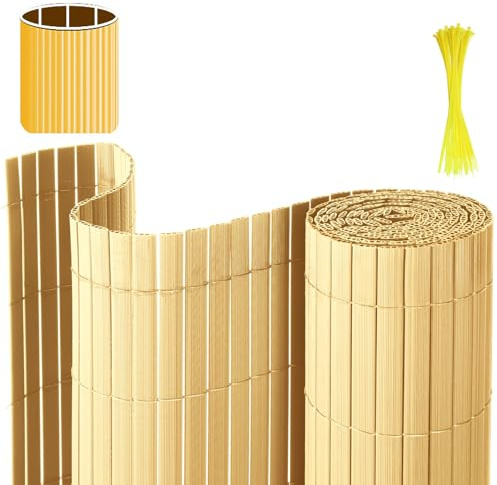 Eulenke Canisse en PVC Brise Vue 90 x 1000 cm, Trois Renforts nervurés, clôture d'intimité avec Serre-câbles, Lattes intérieures renforcées, Brise-Vue pour Balcon, clôture, Jardin, Bambou