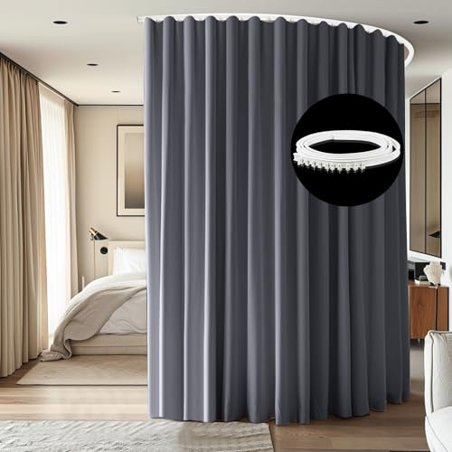 cbsroro Room Divider Ceiling Mounted Curtains Track Sets Extra Wide Blackout Curtain Flexible Tracks for Bedroom Privacy Partition Separator, 1 Panel Grey Drape and White Rail, W8.3 x H7ft