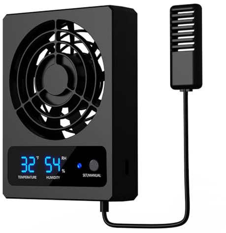 Reptile Terra Fan Lüfter, Intelligenter LED Lüftungsventilator Luftsystem, Reptilien Belüftungsventilator mit Halterung für Regenwald-Terrarium, Amphibien, Reptilien, Schwarz