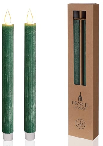 comforder Real Wax LED Taper Candle Electric -Flickering Candles Battery Operated (Set of 2), Electric Candles Flickering with Timer Function (Moss Green)