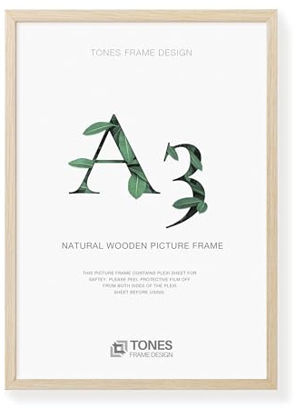 TONES FRAME DESIGN A3 Photo Frame, 29.7 x 41.9 cm, Wooden Picture Frame with Oak Veneer and Shatter-Resistant Plexiglass, Wall Frame for Portrait or Landscape, Posters, Prints, Certificates