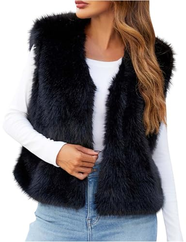 Women's Winter Fleece Gilet Faux Fur Coats for Women UK Sale Sleeveless Cardigan Warm Jacket Winter Thermal Fuzzy Vest Fluffy Bodywarmer Casual V-Neck Gilet Coats Elegant Furry Waistcoats Clearance