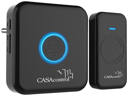 CASAcontrol Türmelder: Funk-Klingel-Taster & Steckdosen-Empfänger, 64 Melodien, IP56, schwarz (Türgong-Bewegungsmelder, Durchgangsmelder Batterie, Lichtschranke)
