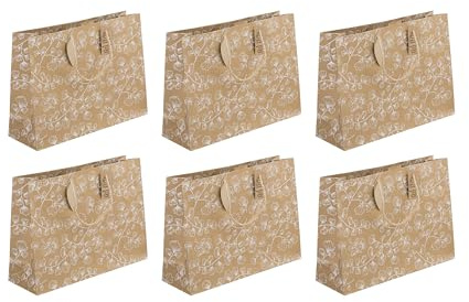 Clairefontaine - 223926-6Cpack - Un lot de 6 sacs cadeaux adulte- Grands formats 37,3x11,8x27,5cm - Ginko - Qualité supérieure, Kraft, résistant : 210g - idéal pour jeux de société, puzzles, coffrets