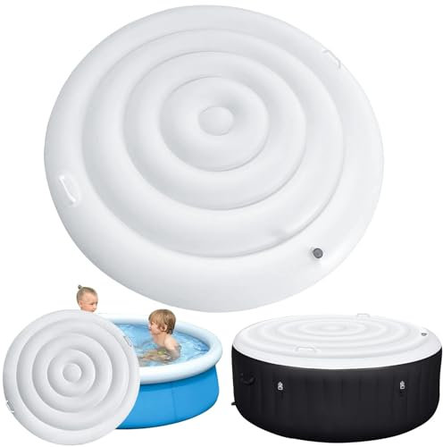 Aufblasbare Whirlpool-Abdeckung, Runder, Energiesparender Deckel für Whirlpools im Freien, mit Griff, Schnelles und Einfaches Aufblasen und Entleeren, Winddichter, Regenfester Abdeckungsschutz(145CM)